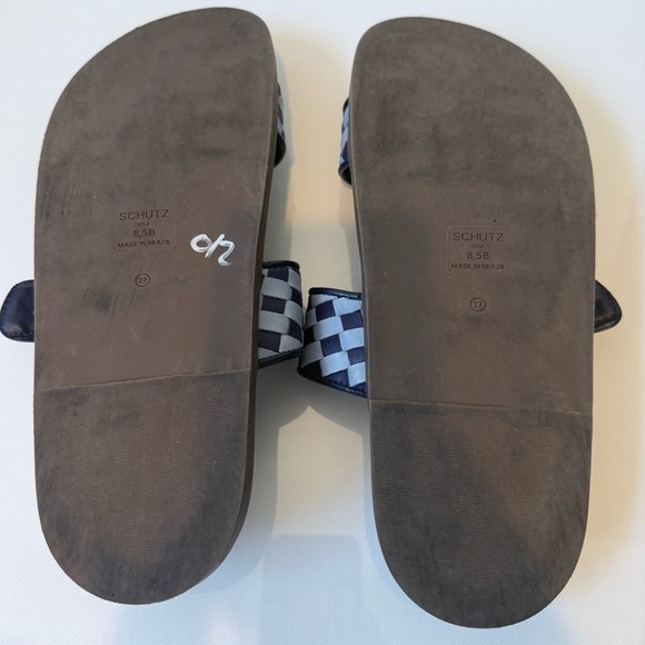 SCHUTZ Enola Sporty Blue Leather Bamboo Gold Buckle Sandal Slide 8.5 - Picture 11 of 11